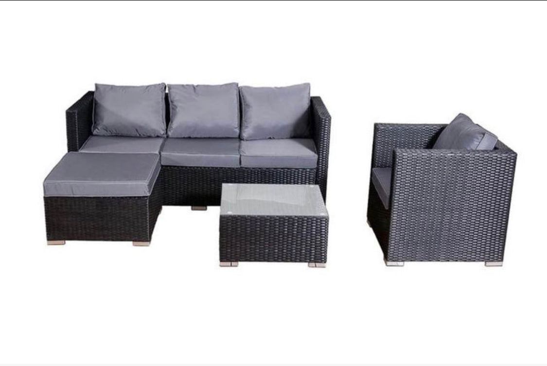5 Seater Garden Rattan Furniture Set With Table, Foot Stool, 3 Seater Sofa and Arm Chair on SALE