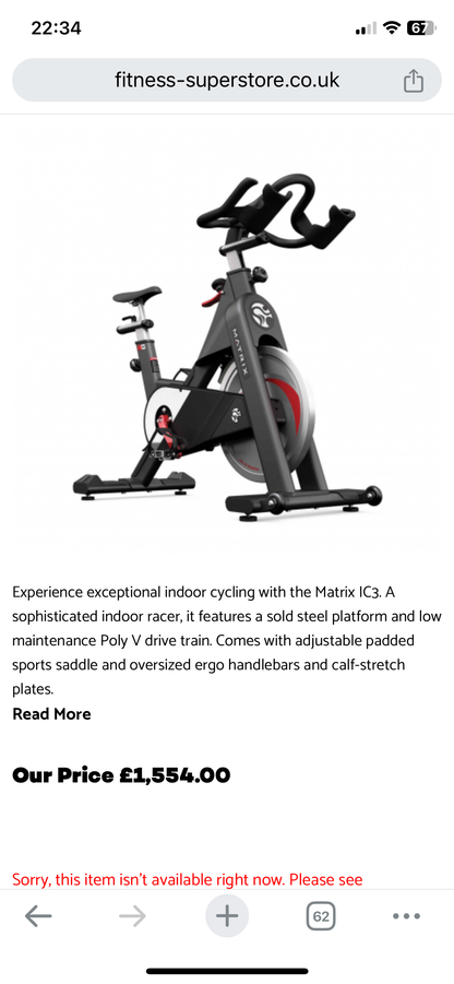 Matrix Fitness Commercial IC3 Indoor Cycle/ Spin Bike