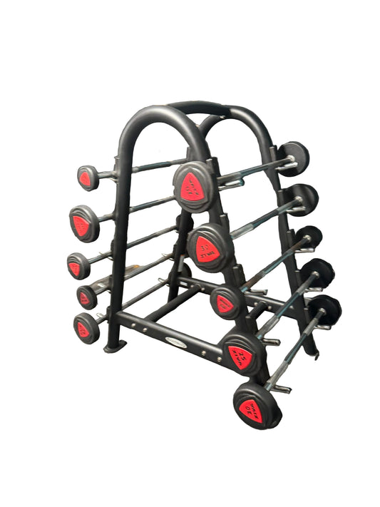 Ziva ZVO Polyurethane Fixed Weight Barbell Set 10-45kgs with Rack