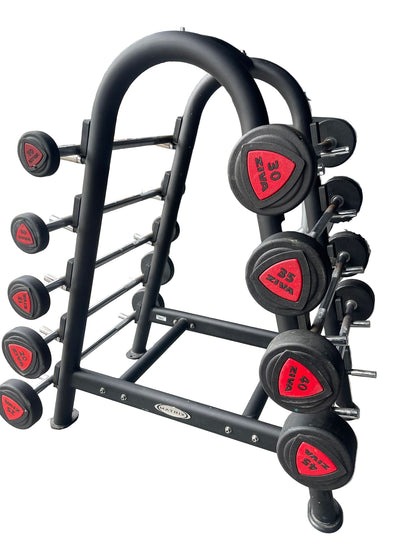 Ziva ZVO Polyurethane Fixed Weight Barbell Set 10-45kgs with Rack