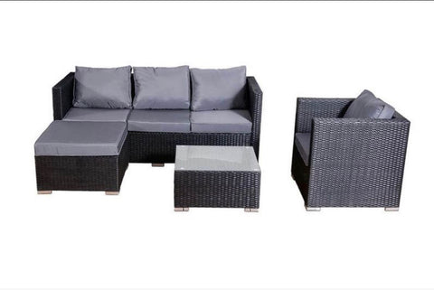 5 Seater Garden Rattan Furniture Set With Table, Foot Stool, 3 Seater Sofa and Arm Chair on SALE