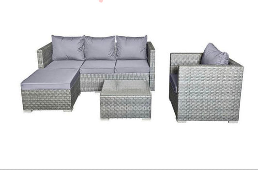 5 Seater Garden Rattan Furniture Set With Table, Foot Stool, 3 Seater Sofa and Arm Chair