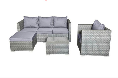5 Seater Garden Rattan Furniture Set With Table, Foot Stool, 3 Seater Sofa and Arm Chair on SALE