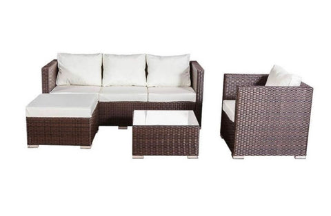 5 Seater Garden Rattan Furniture Set With Table, Foot Stool, 3 Seater Sofa and Arm Chair on SALE
