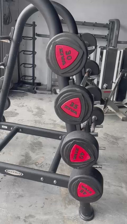 Ziva ZVO Polyurethane Fixed Weight Barbell Set 10-45kgs with Rack